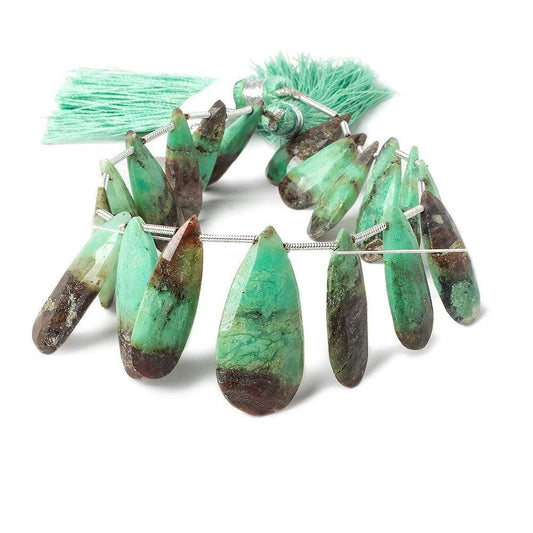 17x9-30x15mm Chrysoprase & Matrix faceted pear beads 8 inch 16 pieces