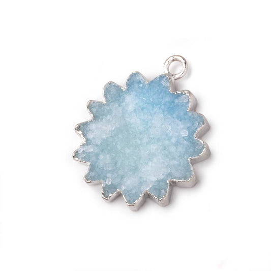 18-21mm Silver Leafed Blue Drusy Star Burst Pendant 1 focal piece