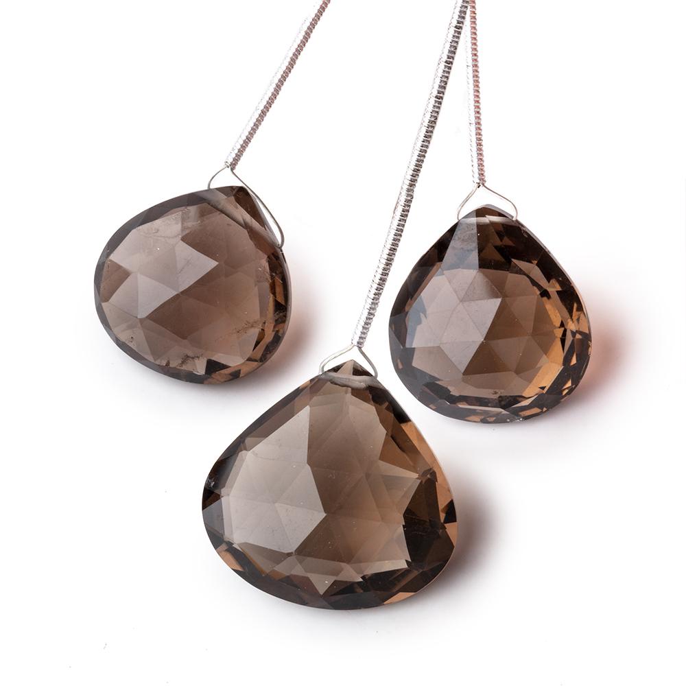18-22.5mm Smoky Quartz Faceted Heart Focals Set of 3 Beads