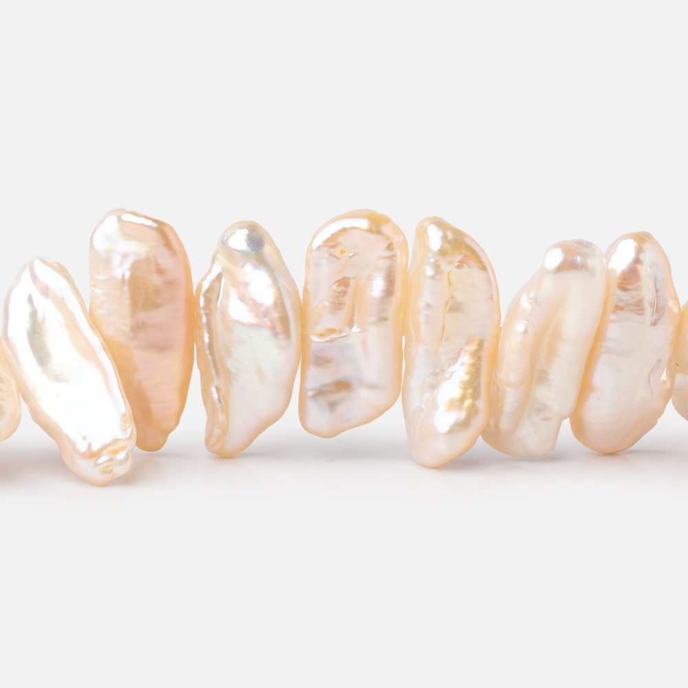 18-22mm Light Peach Side Drill Biwa Freshwater Pearls 15.5 inch 48 Beads