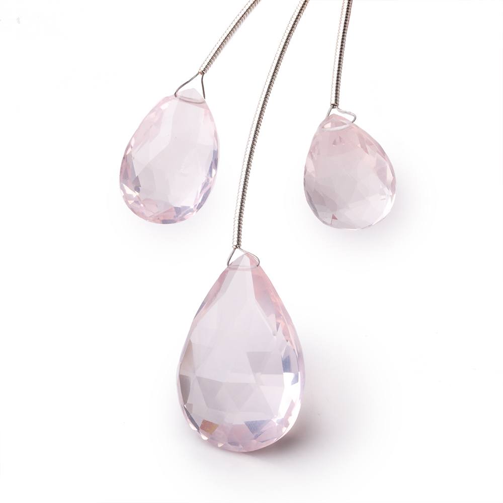 18-25mm Rose Quartz Faceted Pear Focal Set of 3 Beads