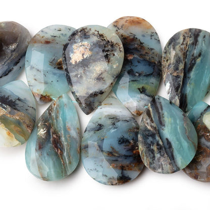 18-40mm Blue Peruvian Opal Faceted Pear Beads 7.5 inch 29 pieces AA