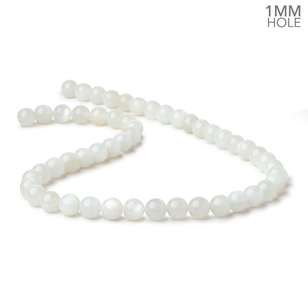 8mm White Moonstone Plain Rounds 16 inch 52 beads 1mm Large Hole AA