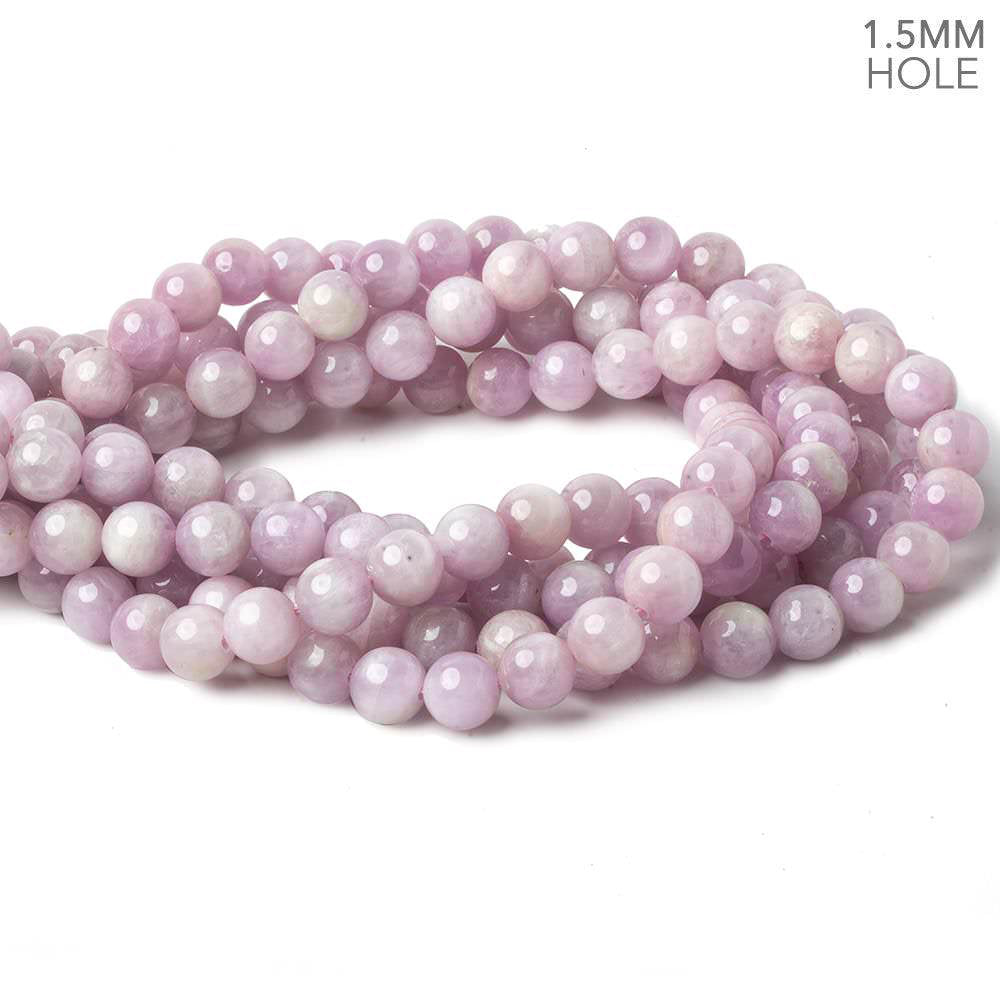 8mm Kunzite Plain Rounds 16 inch 51 beads 1.5mm Large Hole AA