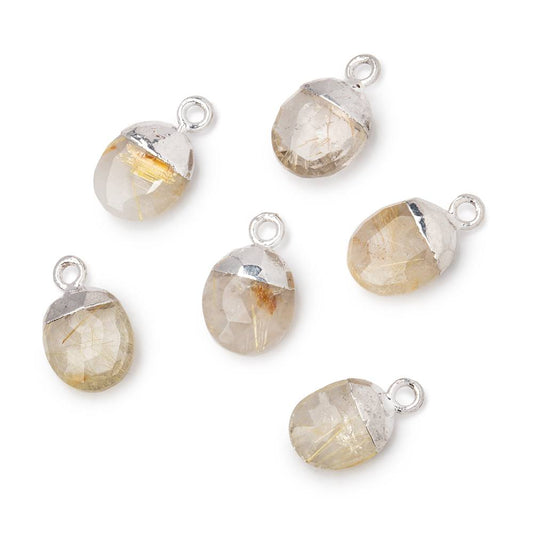 10x8mm Silver Leafed Rutilated Quartz Oval Pendant 1 piece