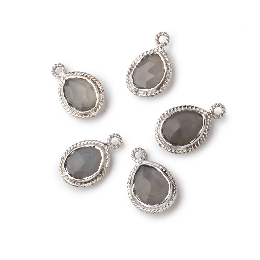 12x8mm Silver Rope Bezel Grey Moonstone Pear Pendant 1 piece