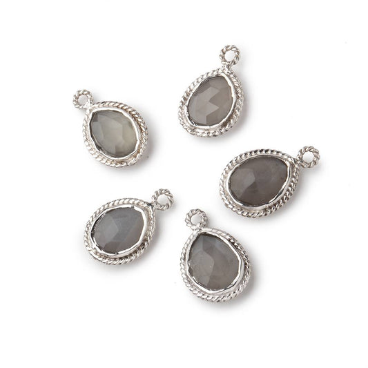 12x8mm Silver Rope Bezel Grey Moonstone Pear Pendant 1 piece