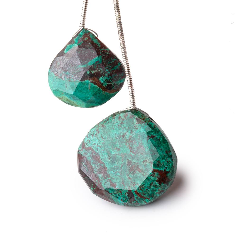 18.5-25mm Chrysocolla Faceted Hearts Set of 2 Focal Beads