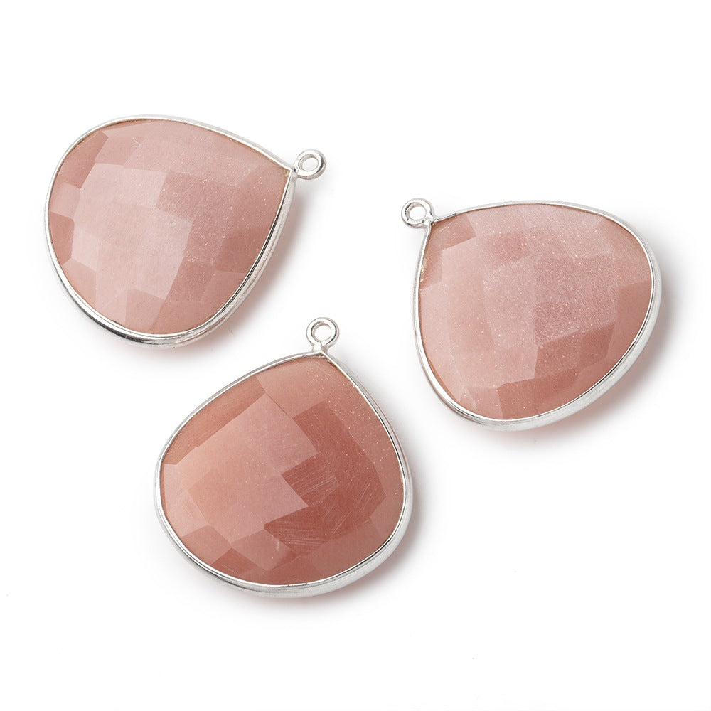 26x26mm Silver .925 Angel Skin Peach Moonstone faceted heart Pendant 1 piece