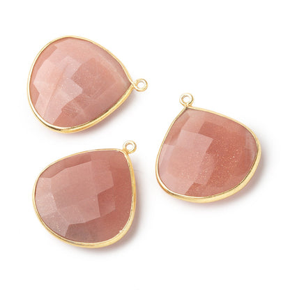 26x26mm Vermeil Angel Skin Peach Moonstone faceted heart Pendant 1 piece