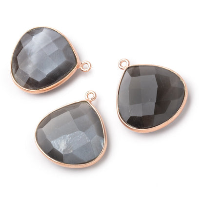 22mm Rose Gold .925 Bezel Platinum Grey Moonstone Heart Pendant 1 piece