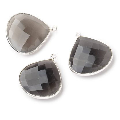 26x26mm Silver .925 Platinum Dark Grey Moonstone faceted heart Pendant 1 piece