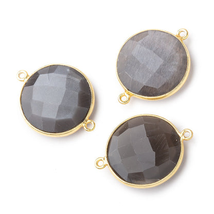 22mm Vermeil Bezeled Platinum Brownish Grey Moonstone Coin Focal Bead Connector 1 piece