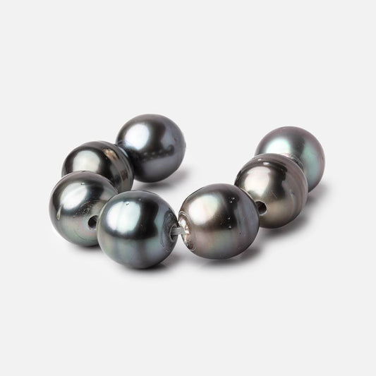 13mm Silver Peacock Tahitian Large Hole Saltwater Pearls 4 inch 7 pieces