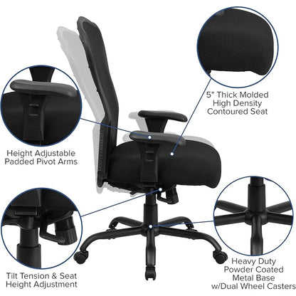 Big and Tall Ergonomic Office Chair 24/7 Heavy Duty Mesh High Back Synchro-Tilt Adjustable Lumbar Armrests 400 Lb Capacity