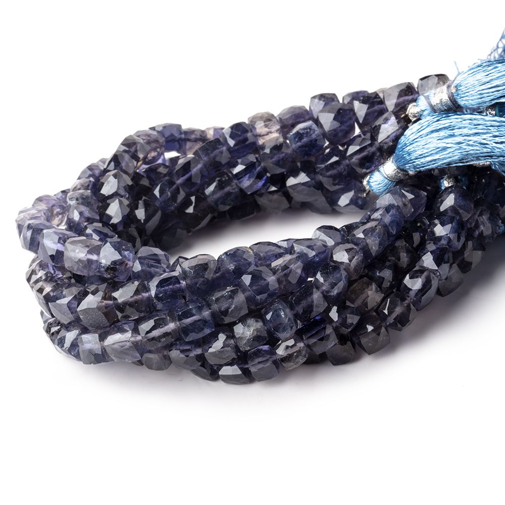 6.5x6.5mm Iolite faceted cubes 8 inch 30 beads AA