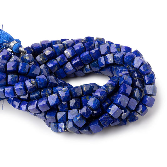 6x6mm Lapis Lazuli faceted cubes 8 inch 33 beads AA