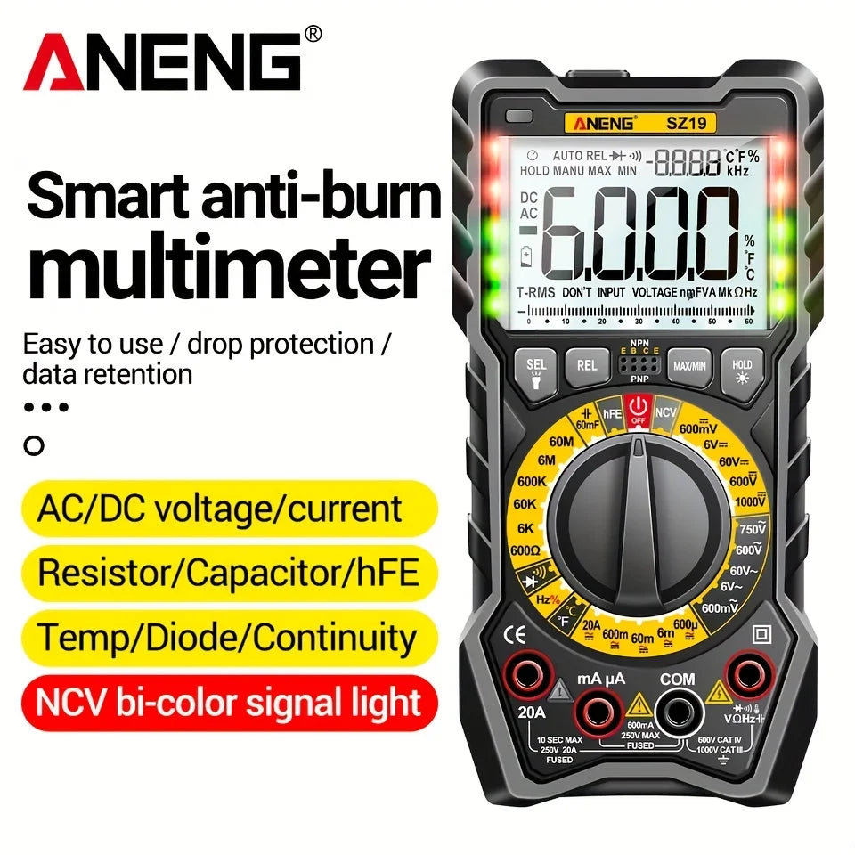 SZ19 6000 Counts Digital Multimeter True RMS AC/DC Voltage Current Meter Ohm Hz Capacitance NCV Detector Analog Tester