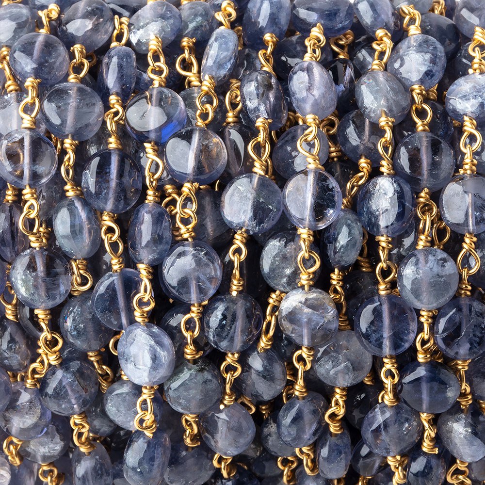 7mm Iolite plain coin Vermeil Chain by the foot
