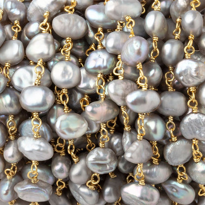 7x7-9x6mm Silver Rose' Keshi Pearl Vermeil Chain by the foot