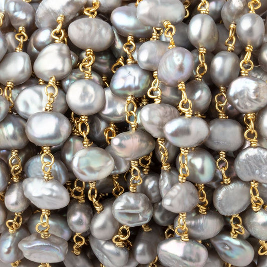 7x7-9x6mm Silver Rose' Keshi Pearl Vermeil Chain by the foot