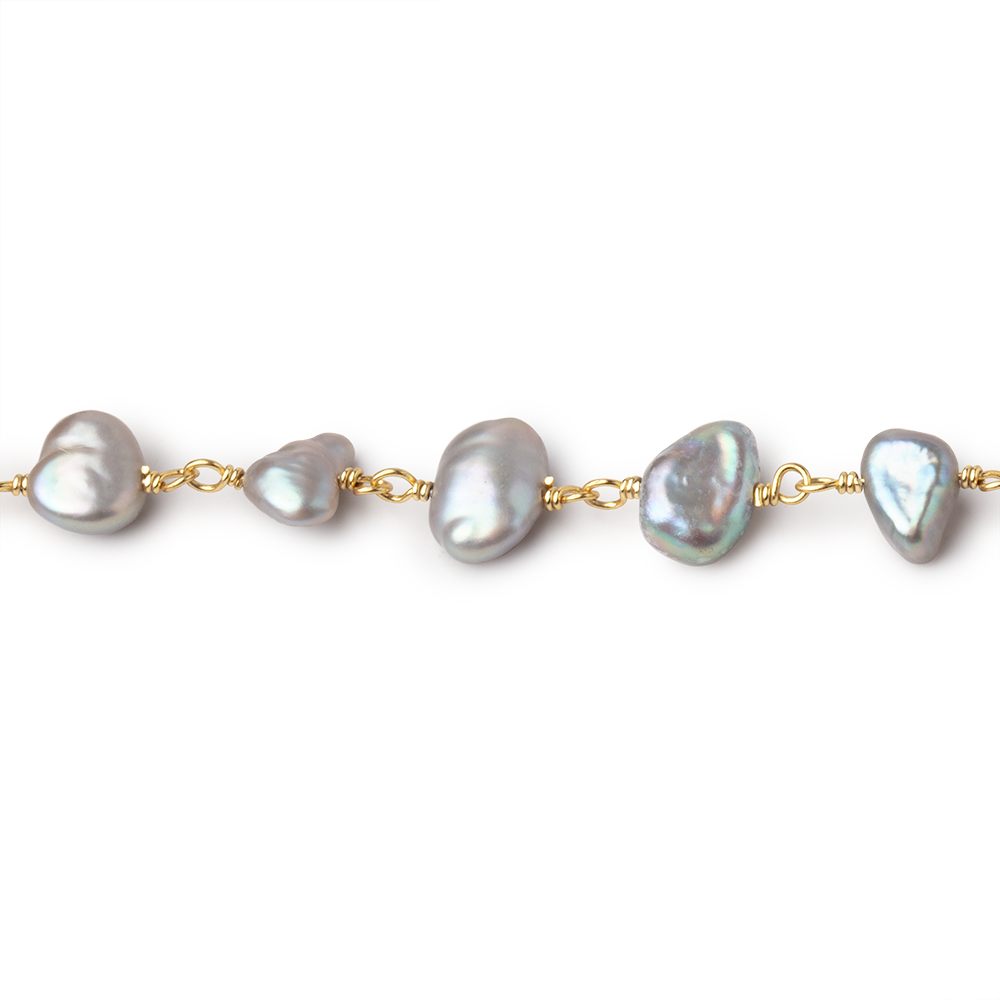 7x7-9x6mm Silver Rose' Keshi Pearl Vermeil Chain by the foot