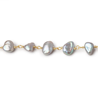 7x7-9x6mm Silver Rose' Keshi Pearl Vermeil Chain by the foot