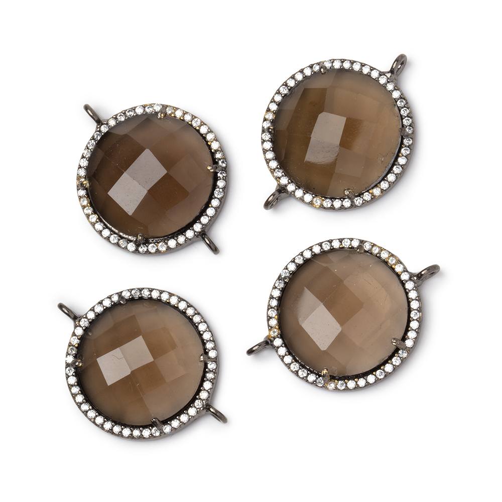 18mm Black Gold CZ Bezel Smoky Hydro Quartz Faceted Coin Connector 1 Focal