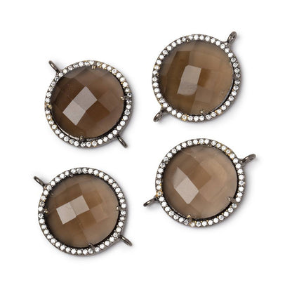 18mm Black Gold CZ Bezel Smoky Hydro Quartz Faceted Coin Connector 1 Focal