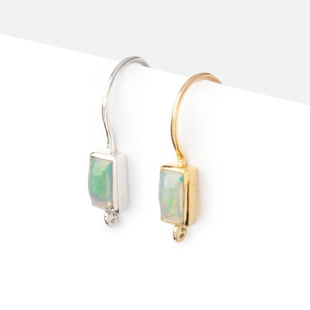 18mm Ethiopian Opal Plain Baguette Ear Wire Set of 2 pieces