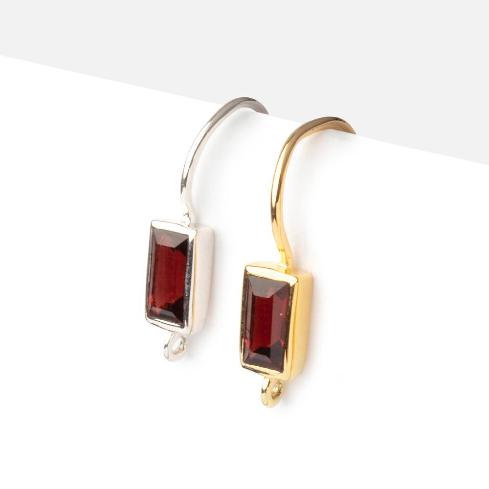 18mm Garnet Baguette Ear Wire Set of 2 pieces