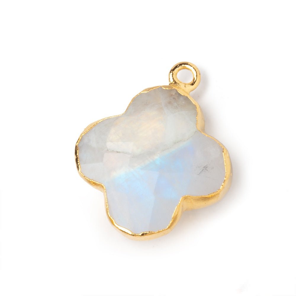 18mm Gold Leafed Rainbow Moonstone Quatrefoil Pendant 1 focal piece