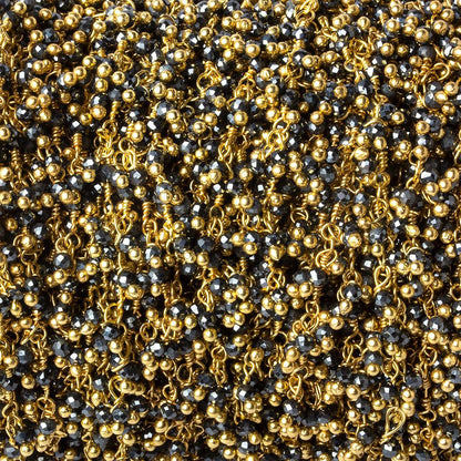 1.8mm Hematite micro faceted round Gold Dangling Chain by the foot
