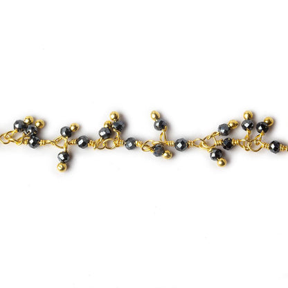 1.8mm Hematite micro faceted round Gold Dangling Chain by the foot