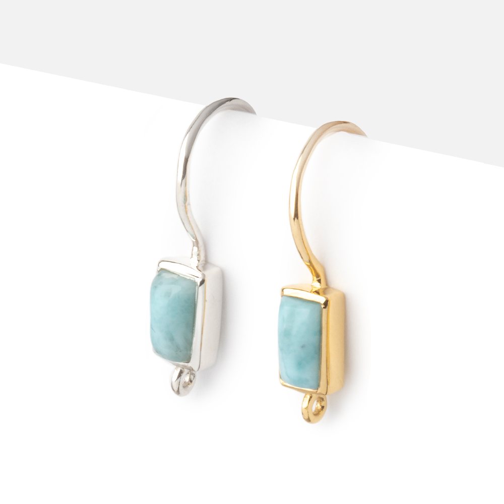 18mm Larimar Plain Baguette Ear Wire Set of 2 pieces