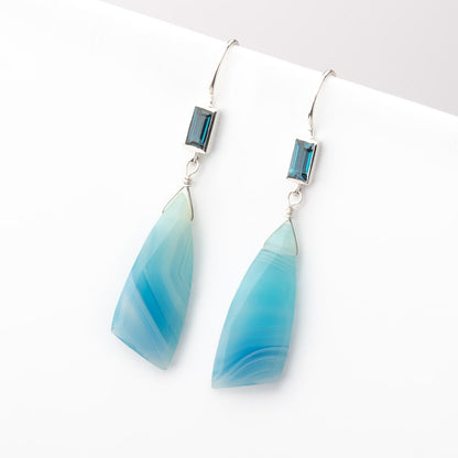 18mm London Blue Topaz Baguette Ear Wire Set of 2 pieces