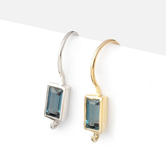 18mm London Blue Topaz Baguette Ear Wire Set of 2 pieces