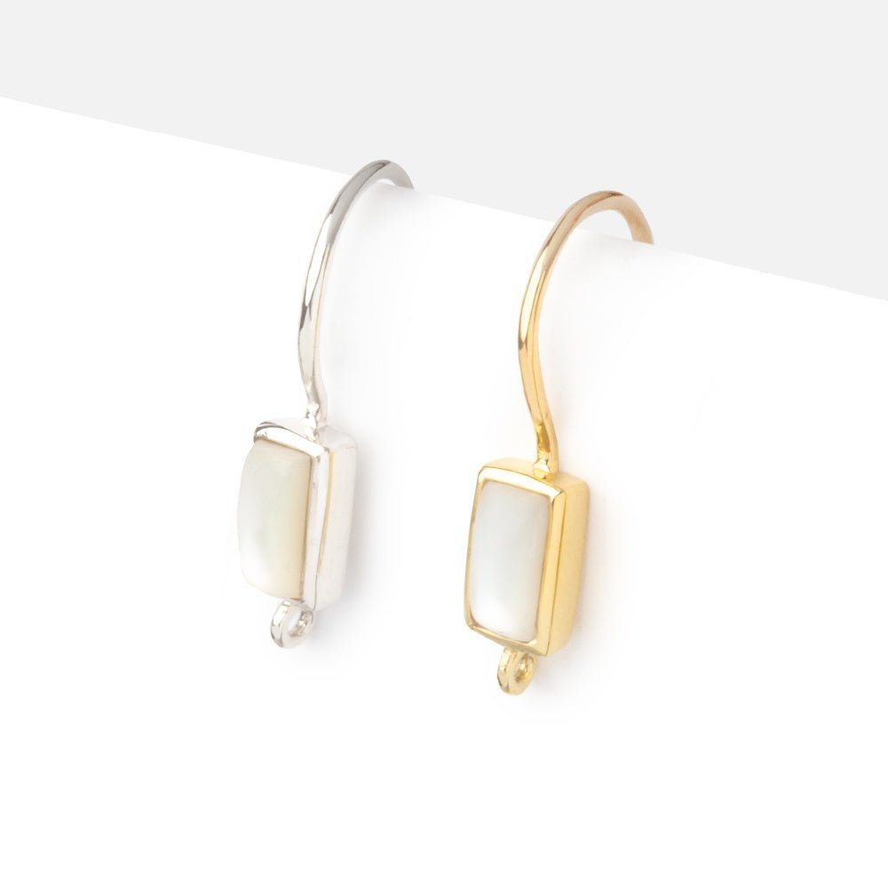18mm Mother of Pearl Plain Baguette Ear Wire Set of 2 pieces