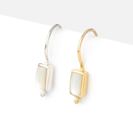18mm Mother of Pearl Plain Baguette Ear Wire Set of 2 pieces
