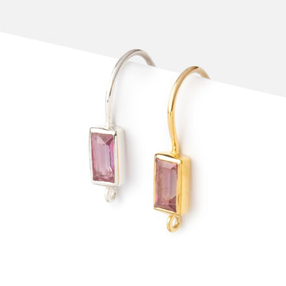 18mm Pink Topaz Baguette Ear Wire Set of 2 pieces