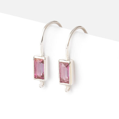 18mm Pink Topaz Baguette Ear Wire Set of 2 pieces