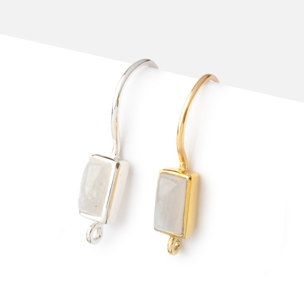 18mm Rainbow Moonstone Plain Baguette Ear Wire Set of 2 pieces