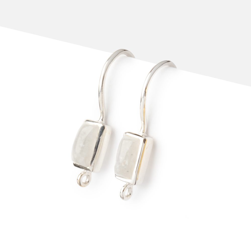 18mm Rainbow Moonstone Plain Baguette Ear Wire Set of 2 pieces