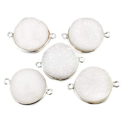 18mm Silver Bezeled Natural White Drusy Coin Connector Focal Bead