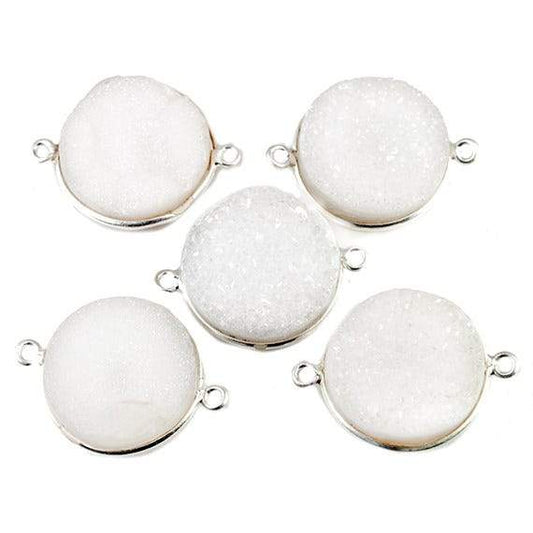 18mm Silver Bezeled Natural White Drusy Coin Connector Focal Bead