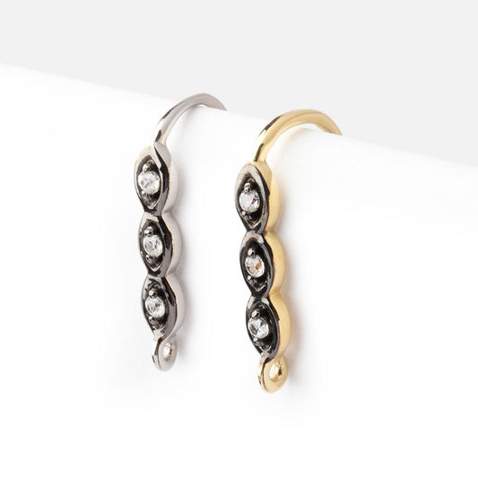 18mm Triple CZ Two Tone Ear Wire Set of 2 pieces