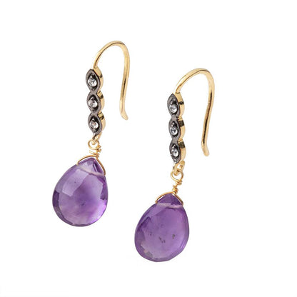 18mm Triple CZ Two Tone Ear Wire Set of 2 pieces