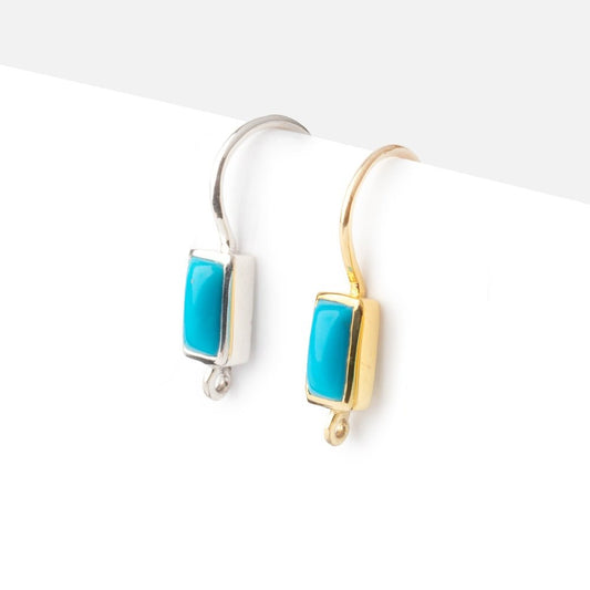 18mm Turquoise Plain Baguette Ear Wire Set of 2 pieces