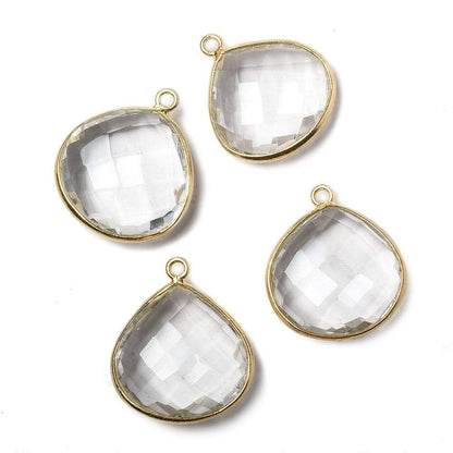 18mm Vermeil Bezeled Crystal Quartz faceted Heart Focal Pendant 1 piece