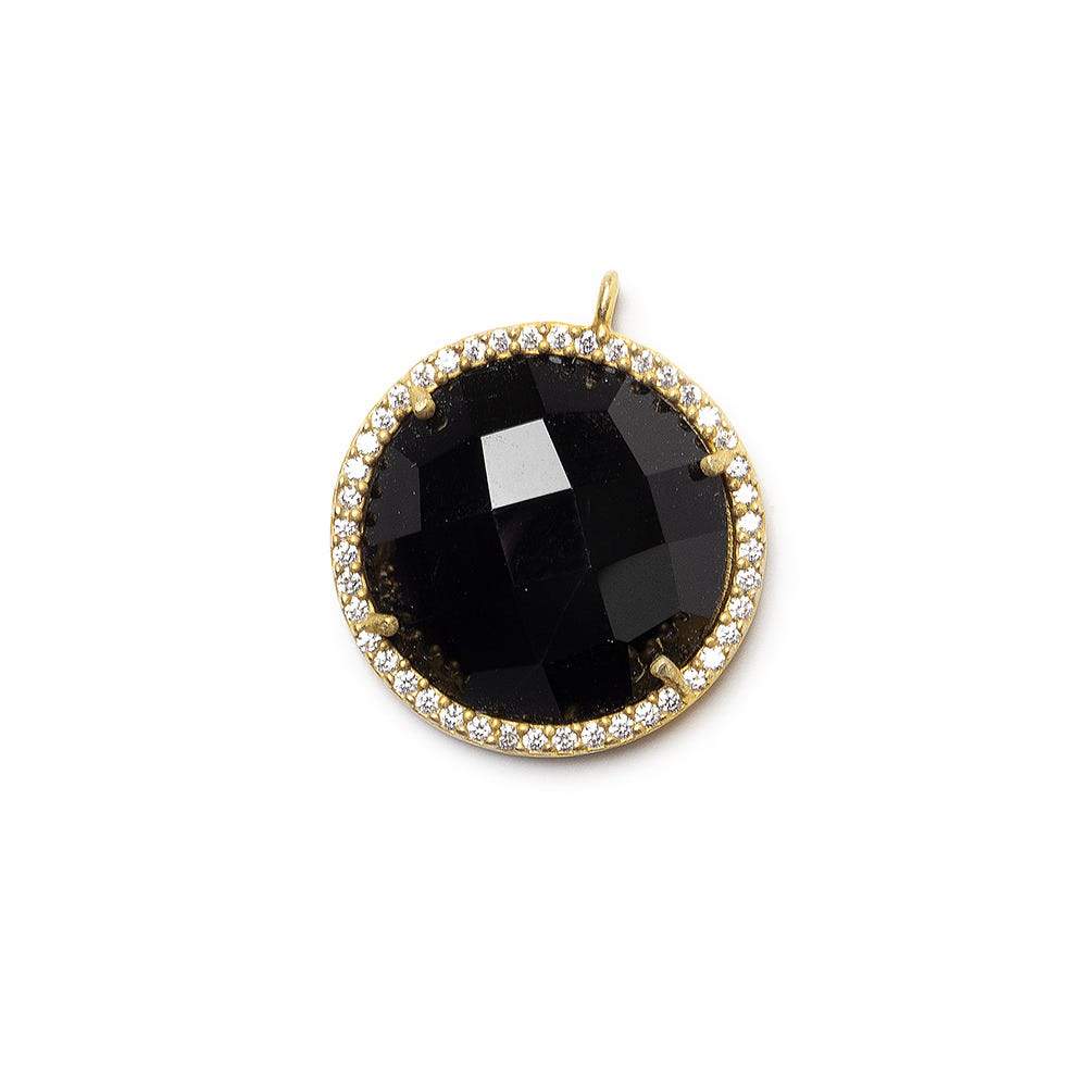 18mm Vermeil CZ Bezel & Black Chalcedony faceted coin Pendant 1 piece